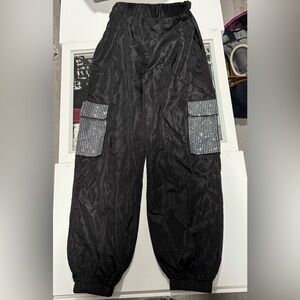 Fashion Nova Black Cargo Pants with Checkered Accents